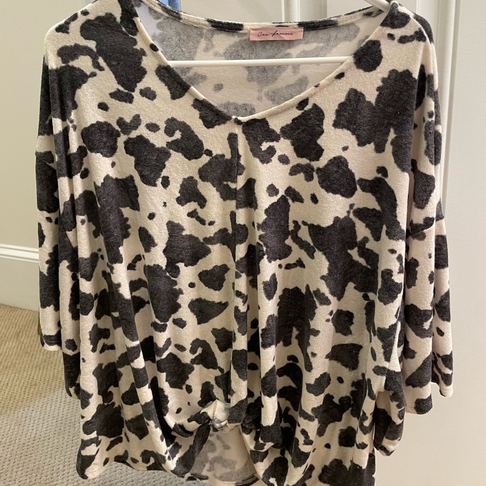 Cow print loose v neck